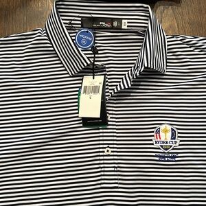 RLX Ralph Lauren Polo Shirt Mens L Blue Striped Ryder Cup 2020 Performance Golf